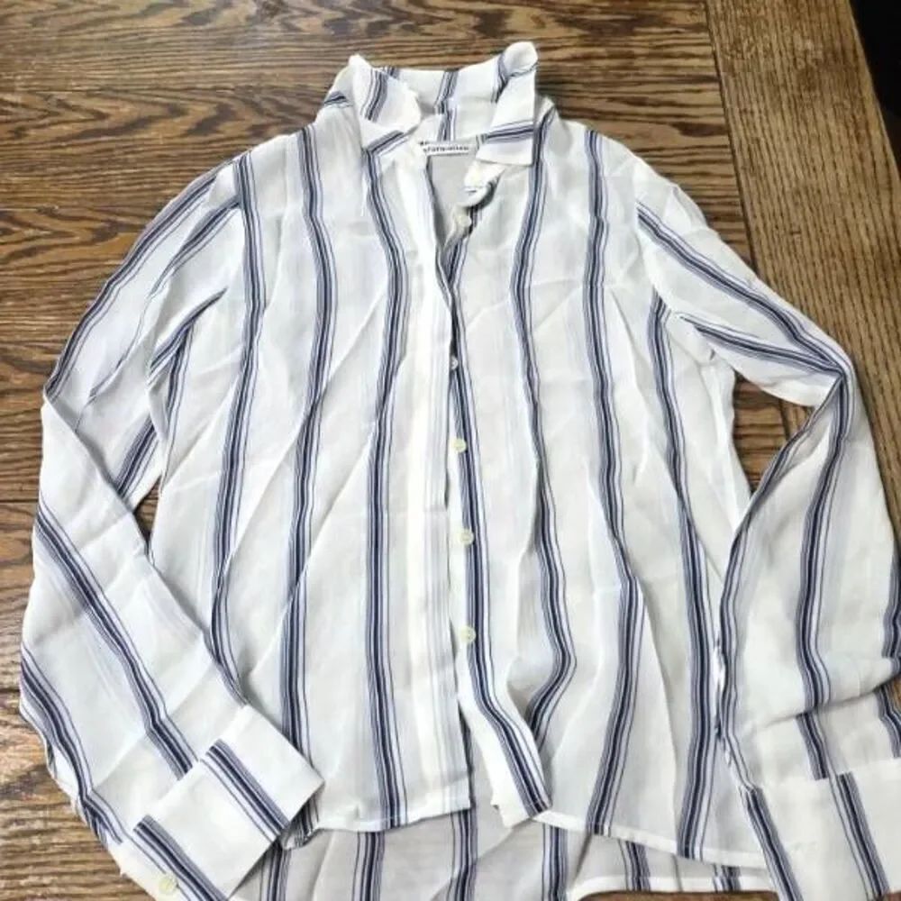 Reformation White Blue Stripe Violet Button Down Shirt Sz Small